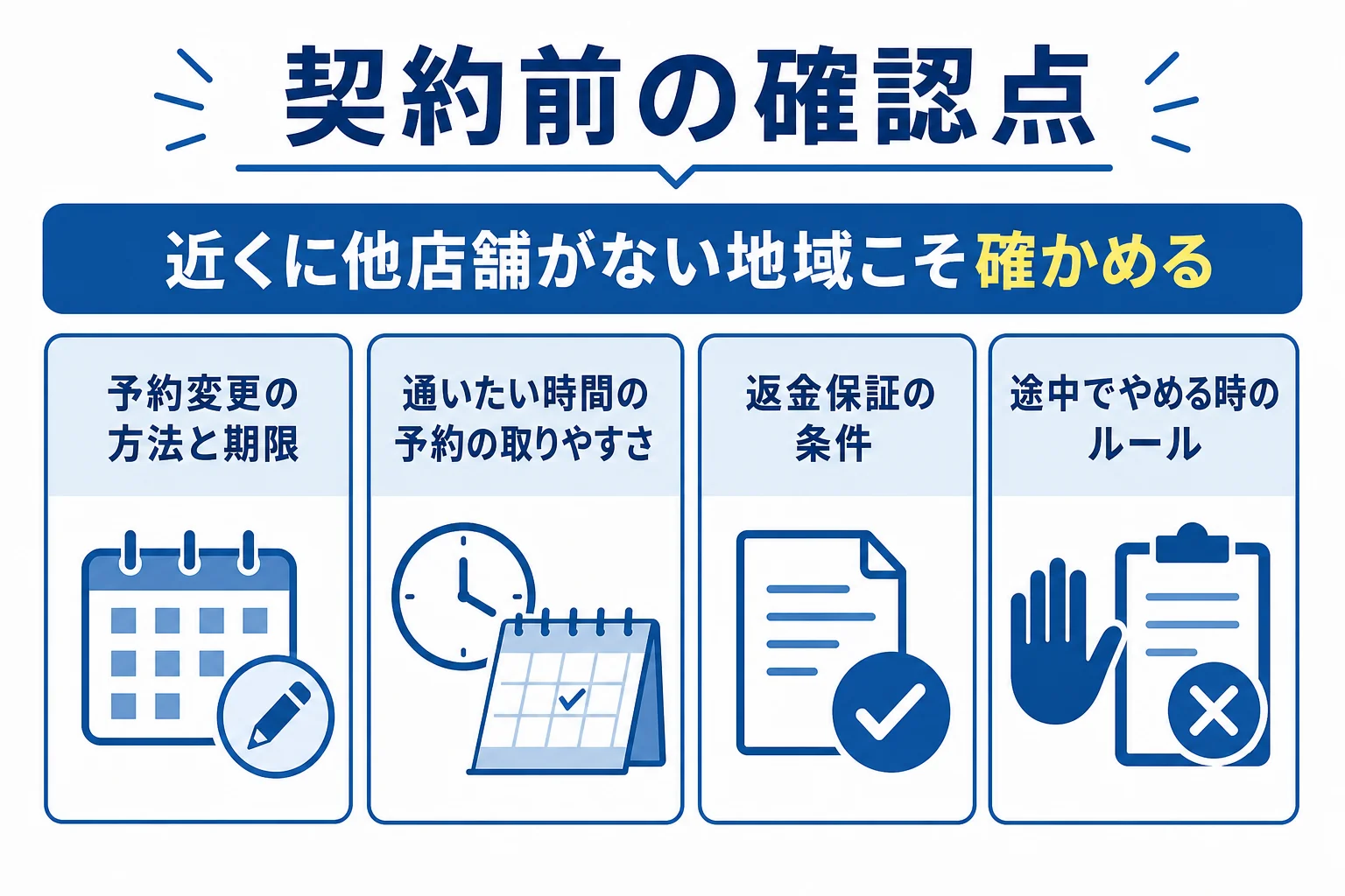 近くに他店舗がない地域でパーソナルジムRatを契約する前の確認点をまとめた図解