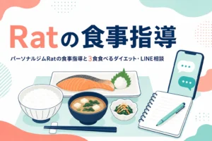 パーソナルジムRatの3食食べる食事指導とLINEでの相談を紹介する記事のアイキャッチ